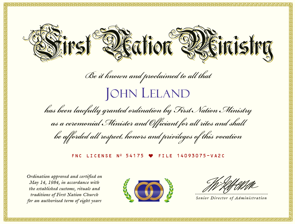 Minister Ordination Certificate (PDF Copy Only) Throughout Certificate Of Ordination Template